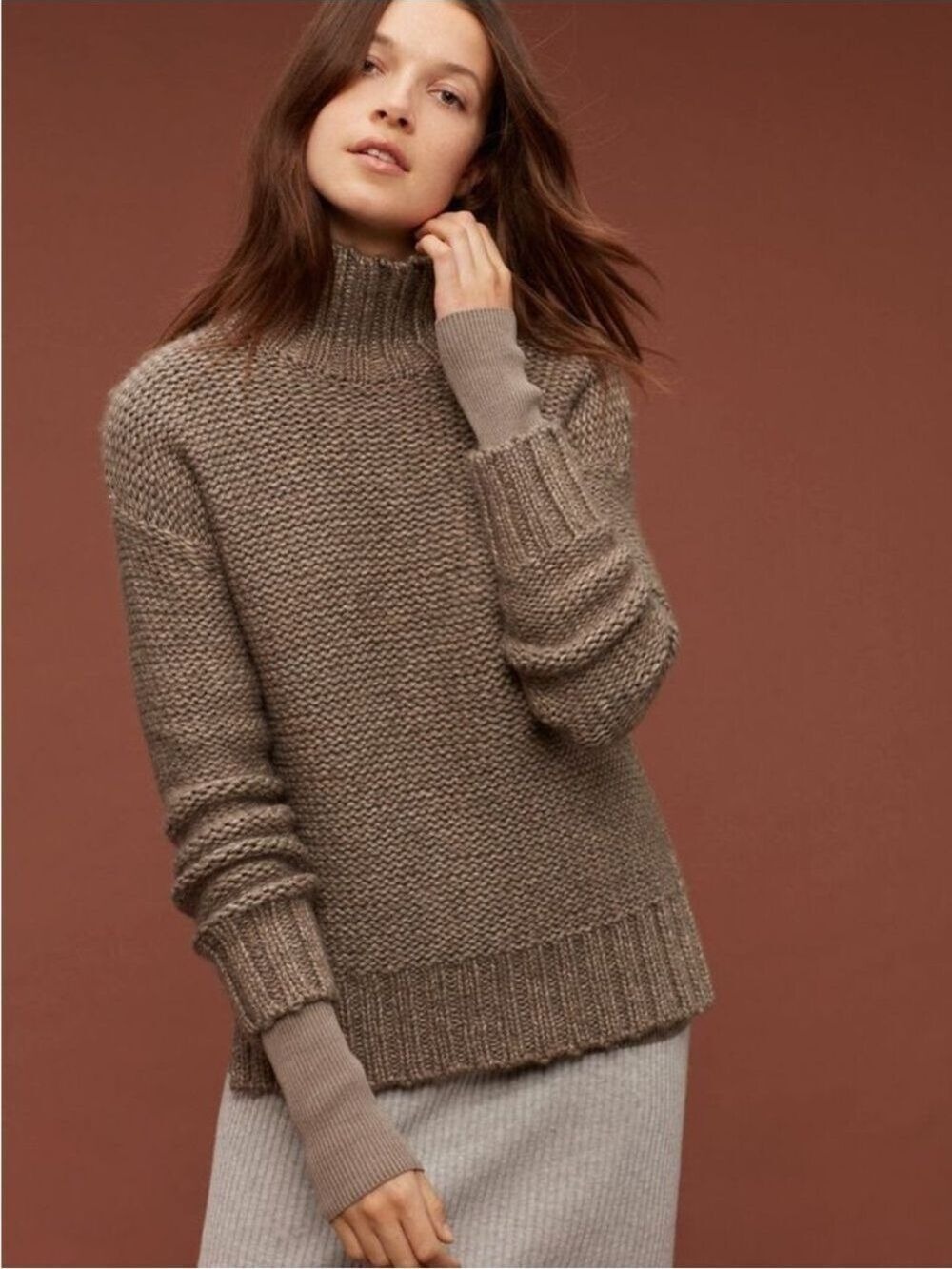 The Group Babaton Plumwood Turtleneck Sweater Size XS Taupe Brown